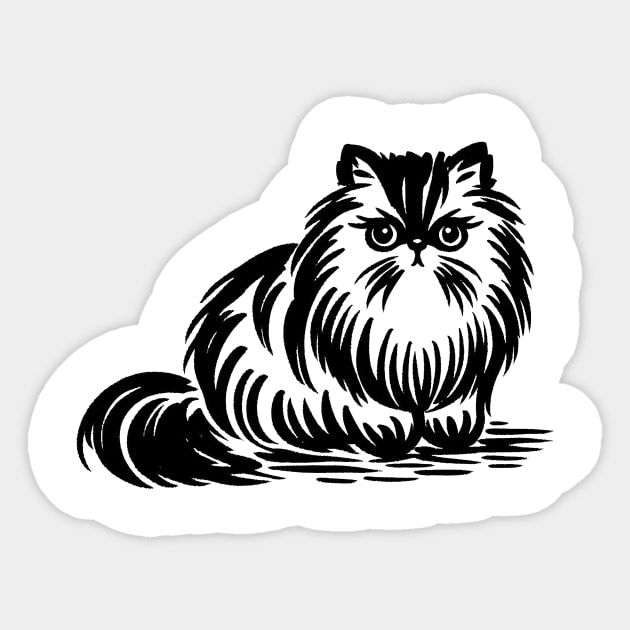 Stick figure of Persian cat in black ink Sticker by WelshDesigns